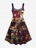 Robe Costume D'Halloween Fleur Feuille et Crâne Imprimées de Grande Taille - Multi-A 4X