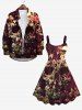 Robe Costume D'Halloween Fleur Feuille et Crâne Imprimées de Grande Taille - Multi-A 4X