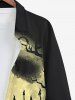 Plus Size Halloween Costume Pumpkin Face Moon Bat Print Buttons Long Sleeve Shirt For Men -  