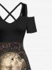 Plus Size Halloween Costume Rose Flower Skulls Print Cold Shoulder Crisscross Maxi Dress -  