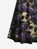 Maxi Robe D'Halloween Rose Crâne Imprimée à Epaule Dénudée de Grande Taille - Noir 4X