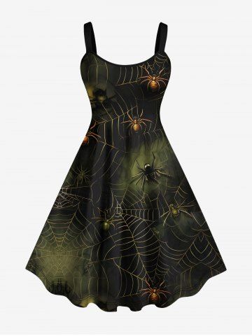 Plus Size Halloween Costume Spider Web Insect Tie Dye Print Tank Dress