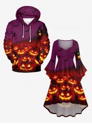 Ensemble Costume D'Halloween pour Couples en Forme de Chauve-Souris et Citrouille Grande Taille - Multi-A 