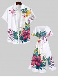 Tropical Leaf Hibiscus Flowers Print Plus Size Matching Hawaii Beach Outfit For Couples -  