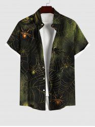Plus Size Halloween Costume Spider Web Insect Tie Dye Print Buttons Pocket Shirt For Men -  