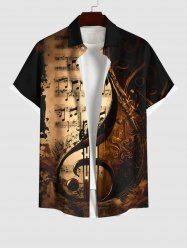 Plus Size Distressed Music Note Print Button Pocket Shirt For Men -  