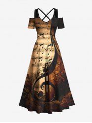 Plus Size Distressed Music Note Print Halloween Costume Crisscross A Line Maxi Dress - Multi-A 1X