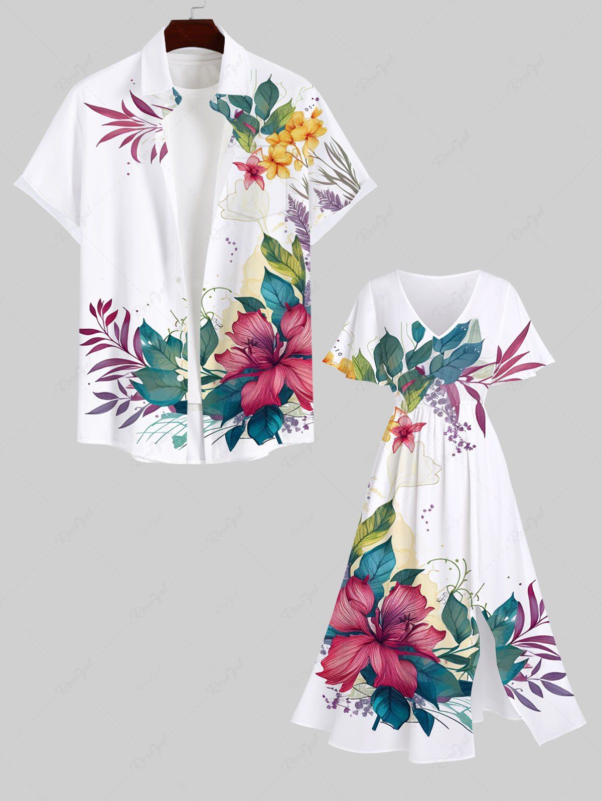 Best Tropical Leaf Hibiscus Flowers Print Plus Size Matching Hawaii Beach Outfit For Couples  