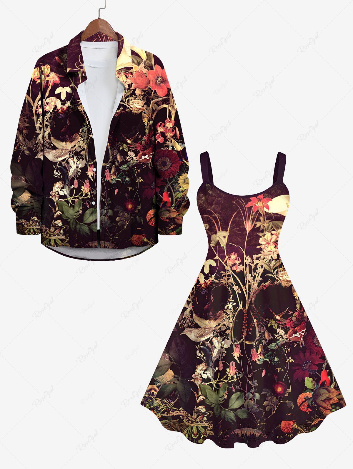 Store Halloween Costume Skull Flowers Leaf Print Plus Size Matching Outfit For Couples  