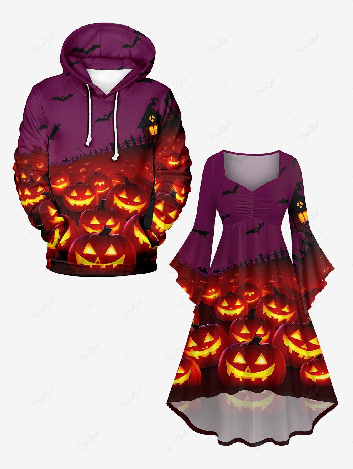 Ensemble Costume D'Halloween pour Couples en Forme de Chauve-Souris et Citrouille Grande Taille Multi-A 