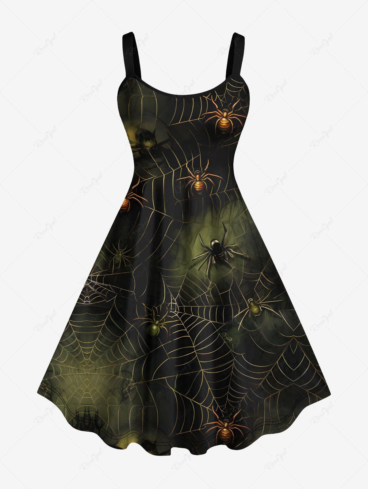 Robe D'Halloween Costume Teinté Toile D'Araignée Imprimée de Grande Taille Multi-A S