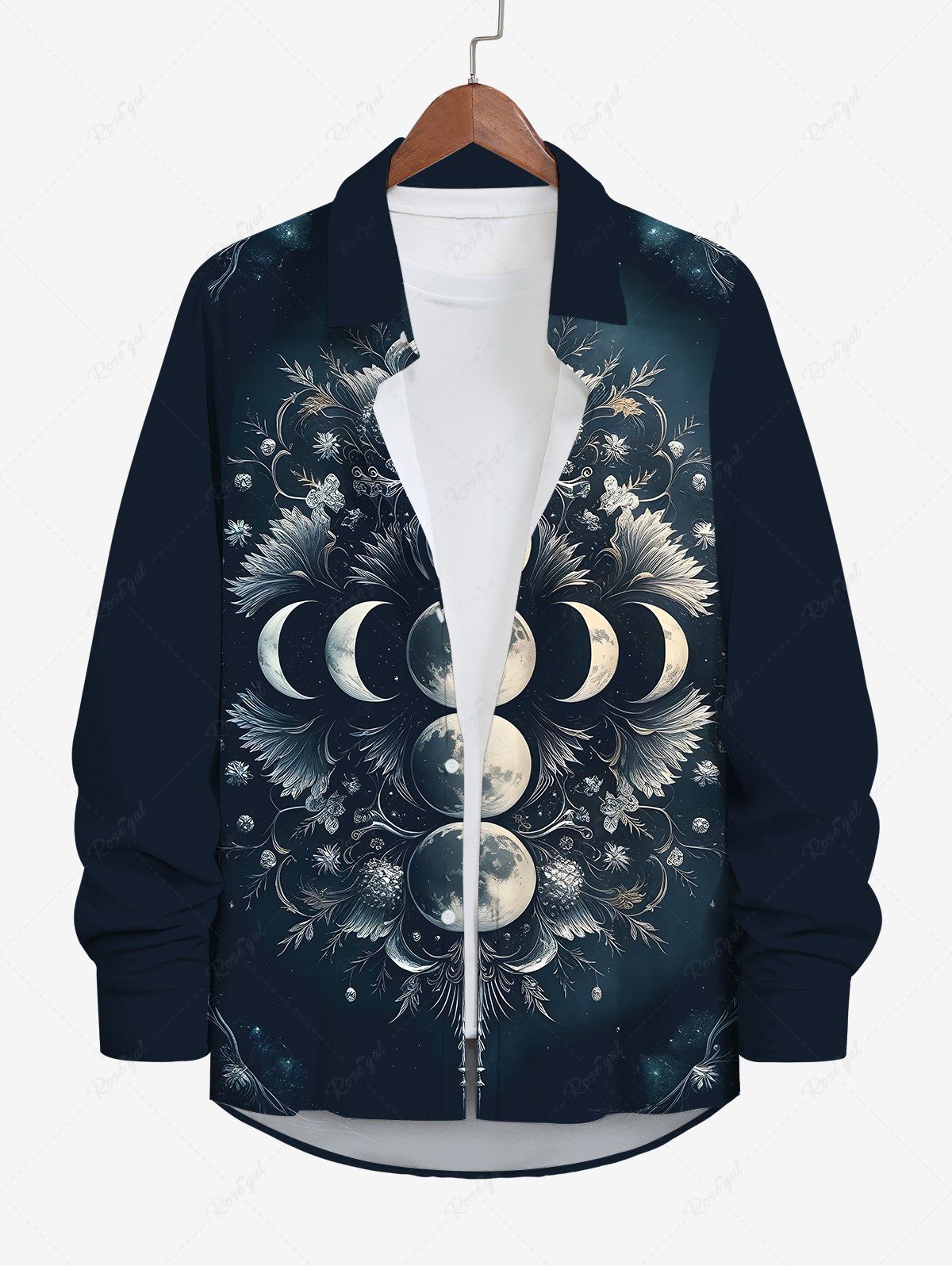 Fashion Plus Size Halloween Costume Moon Flowers Print Buttons Long Sleeve Shirt For Men  