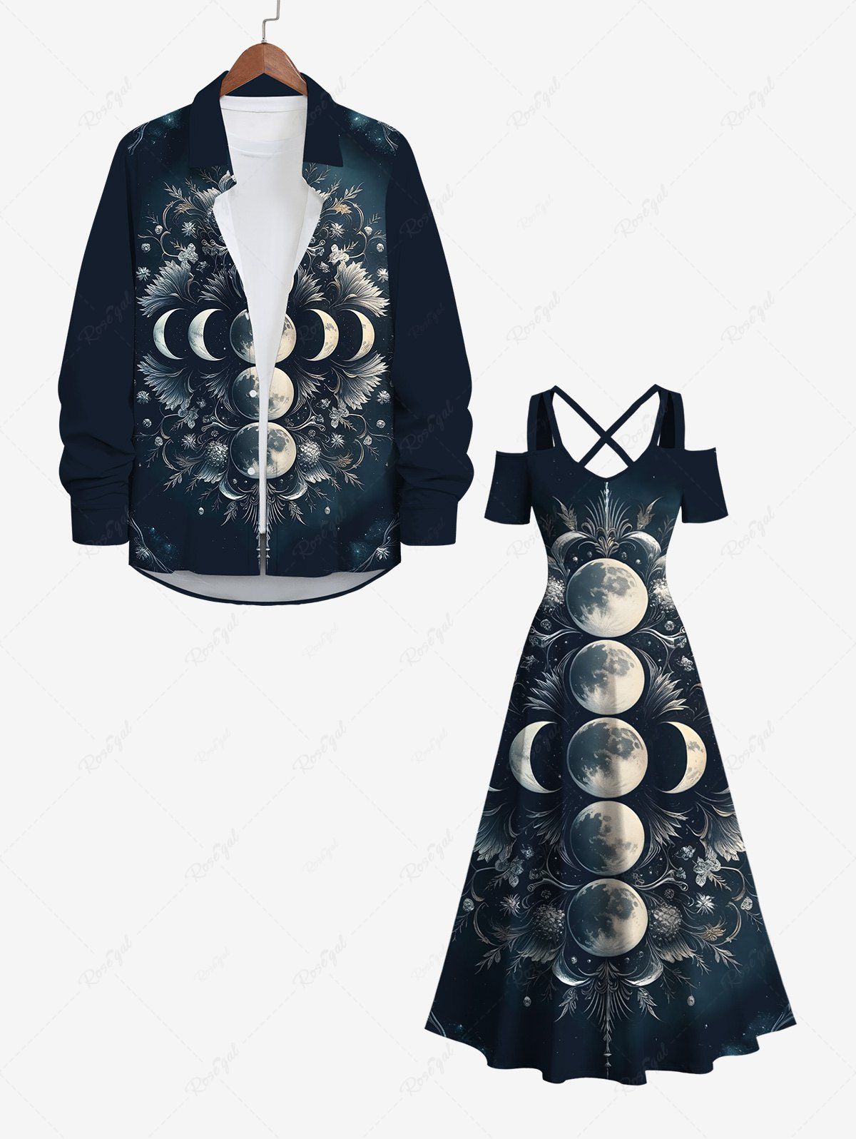 Affordable Halloween Costume Moon Flowers Print Plus Size Matching Outfit For Couples  