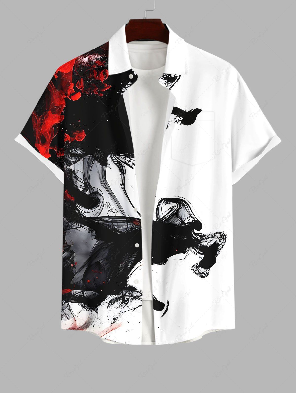Buy Plus Size Ink Painting Smoke Print Hawaii Button Pocket Shirt For Men  