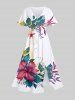 Tropical Leaf Hibiscus Flowers Print Plus Size Matching Hawaii Beach Outfit For Couples -  