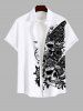 Plus Size Skulls Floral Butterfly Two Tone Print Halloween Button Pocket Shirt For Men -  