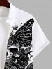 Plus Size Skulls Floral Butterfly Two Tone Print Halloween Button Pocket Shirt For Men -  