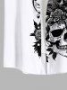 Plus Size Skulls Floral Butterfly Two Tone Print Halloween Button Pocket Shirt For Men -  