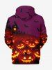 Plus Size Glitter Pumpkin Lantern Bat House Print Halloween Drawstring Pocket Pullover Long Sleeves Hoodie For Men -  