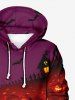 Plus Size Glitter Pumpkin Lantern Bat House Print Halloween Drawstring Pocket Pullover Long Sleeves Hoodie For Men -  