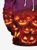Plus Size Glitter Pumpkin Lantern Bat House Print Halloween Drawstring Pocket Pullover Long Sleeves Hoodie For Men -  