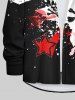Plus Size Ink Painting Splatter Skull Star Striped Print Halloween Button Shirt For Men -  
