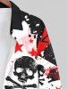 Plus Size Ink Painting Splatter Skull Star Striped Print Halloween Button Shirt For Men -  