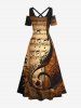 Plus Size Distressed Music Note Print Halloween Costume Crisscross A Line Maxi Dress -  