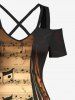 Plus Size Distressed Music Note Print Halloween Costume Crisscross A Line Maxi Dress -  