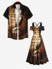 Plus Size Distressed Music Note Print Halloween Costume Crisscross A Line Maxi Dress -  