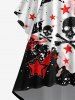 Robe D'Halloween Asymétrique Haute Basse Crâne Peinture Eclaboussée Imprimée de Grande Taille - Noir 5X