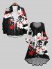 Robe D'Halloween Asymétrique Haute Basse Crâne Peinture Eclaboussée Imprimée de Grande Taille - Noir 5X