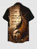 Plus Size Distressed Music Note Print Button Pocket Shirt For Men -  