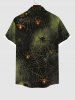 Plus Size Halloween Costume Spider Web Insect Tie Dye Print Buttons Pocket Shirt For Men -  