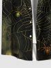 Plus Size Halloween Costume Spider Web Insect Tie Dye Print Buttons Pocket Shirt For Men -  