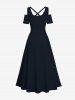 Maxi Robe D'Halloween Croisée Fleur et Lune Imprimées à Epaule Dénudée de Grande Taille - Noir 1X