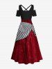 Plus Size Halloween Costume Pirate Skull Striped Skirt 3D Print Cold Shoulder Crisscross Maxi Dress -  