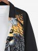 Plus Size Halloween Costume Pumpkin Ghost Owl Tree Print Buttons Long Sleeve Shirt For Men -  