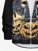 T-shirt Imprimé Citrouille Hibou et Fantôme Halloween à Manches Longues Grande Taille avec Boutons pour Homme - Noir 8XL