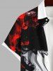 Plus Size Ink Painting Smoke Print Hawaii Button Pocket Shirt For Men -  
