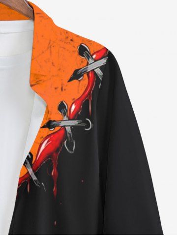 Halloween Costume Pumpkin Face Colorblock Ripped Lace Up 3D Print Plus Size Matching Outfit For Couples