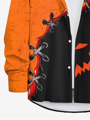 Halloween Costume Pumpkin Face Colorblock Ripped Lace Up 3D Print Plus Size Matching Outfit For Couples