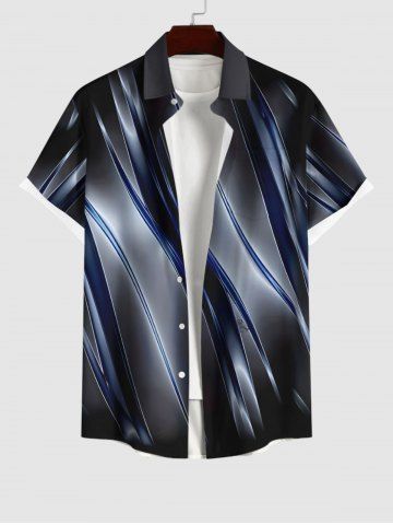 Plus Size Ombre Glitter Light Beam 3D Print Buttons Pocket Hawaii Shirt For Men - BLACK - 4XL