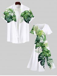 Tenue de Plage à Imprimé Feuilles Tropicales Grande-Taille pour Couples - Blanc 