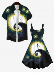 Décoration D'Halloween Robe Poupée Lune Squelette Peinture à L'huile pour Couples - Noir 