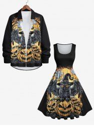 Halloween Costume Pumpkin Ghost Owl Tree Print Plus Size Matching Outfit For Couples -  