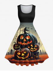 Robe D'Halloween Vintage Citrouille et Chauve-souris Imprimés Grande Taille - Multi-A L