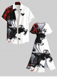 Tenue de Plage à Imprimé Peinture à Encre Grande-Taille pour Couples - Blanc 