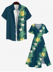 Contrastant Imprimé Feuilles Tropicales et Ananas Grande Taille - Vert 