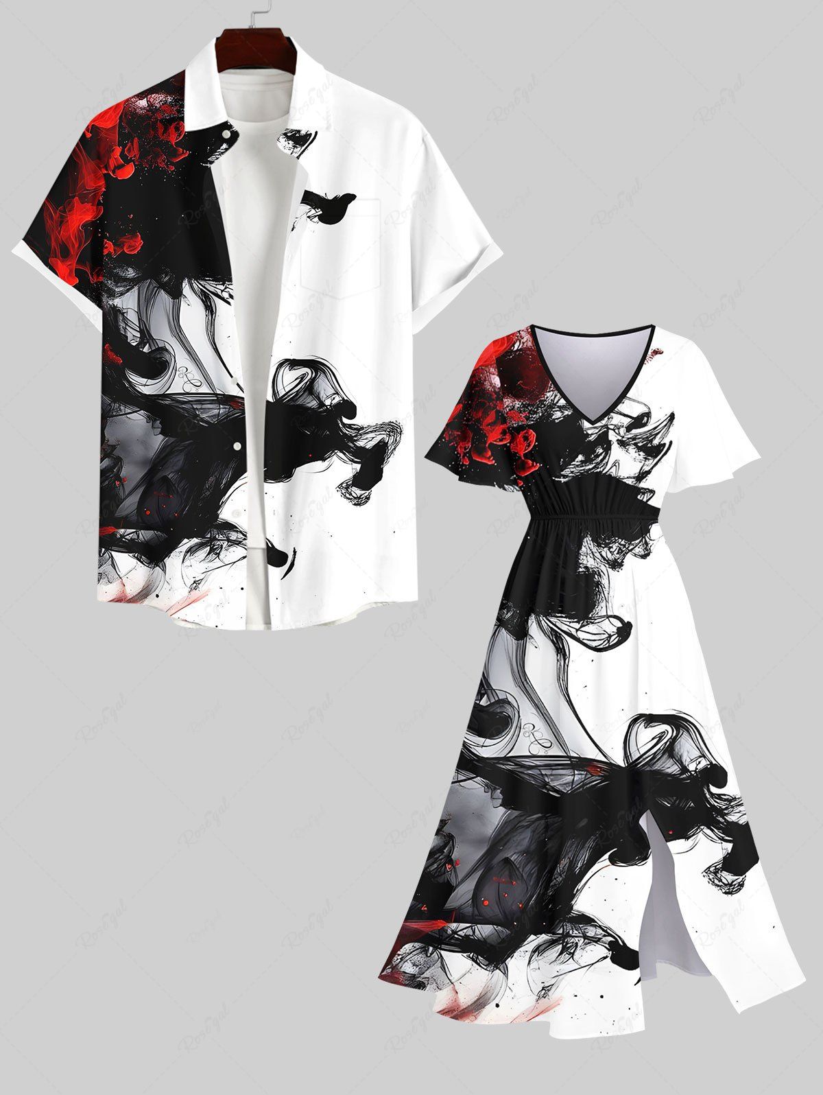 Tenue de Plage à Imprimé Peinture à Encre Grande-Taille pour Couples Blanc 